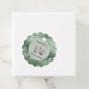 Sage Green Metallic Tiara Silver Quinceañera Favour Tags