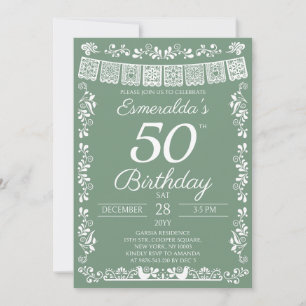 Sage Green Mexican Fiesta 50th Birthday Invitation