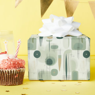 Sage Green Mid Century Modern Abstract Wrapping Paper