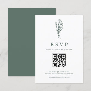 Sage Green Minimailist Botanicals QR Code Wedding RSVP Card