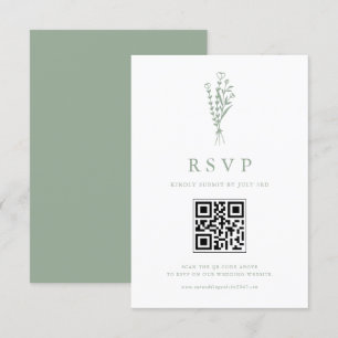 Sage Green Minimailist Botanicals QR Code Wedding RSVP Card
