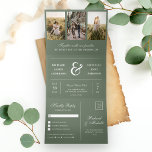 Sage Green Minimal 3 in 1 Photo Collage Wedding Tri-Fold Invitation<br><div class="desc">Amaze your guests with this elegant all in one wedding invite featuring a beautiful ampersand and modern typography with detachable RSVP postcard. Simply add your event details on this easy-to-use template and adorn this card with your favourite photos to make it a one-of-a-kind invitation.</div>