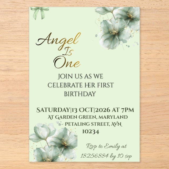 Sage Green Minimal Baby 1st Birthday Invitation (Front)