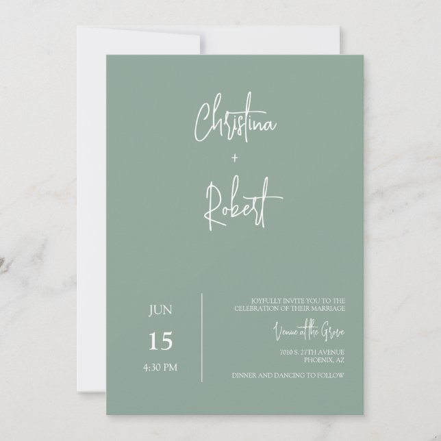 Sage Green Minimal Boho Wedding Photo QR Code RSVP Invitation (Front)