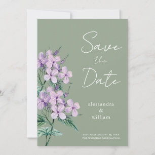 Sage Green Minimal Floral Save The Date Card