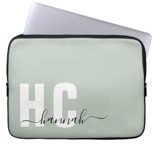 Sage Green Minimal Modern Initial Monogram Laptop Sleeve