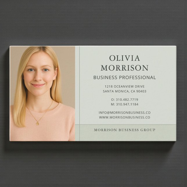 Sage Green Minimal Modern Photo Business Card (Creator Uploaded)