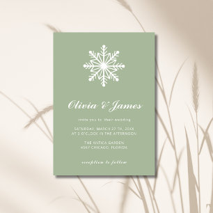 Sage Green Minimal Snowflake Calligraphy Wedding Invitation