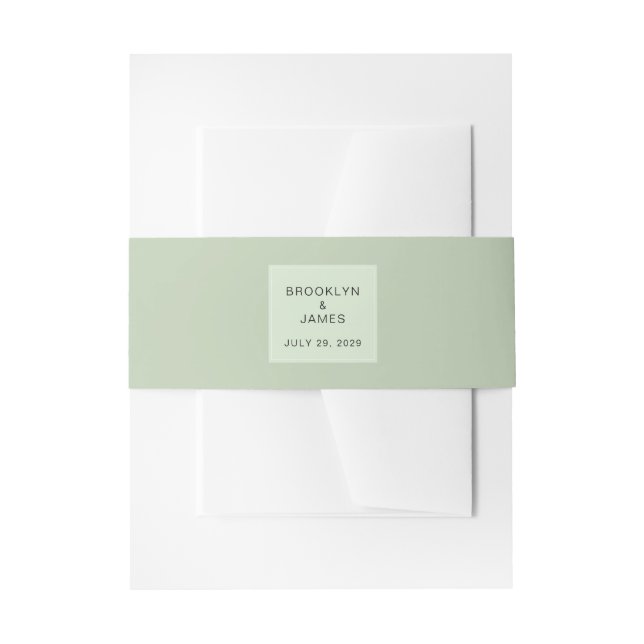  Sage Green Minimal Wedding Invitation Belly Band (Front Example)