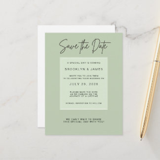 Sage Green Minimal Wedding Save The Date Announcement Postcard