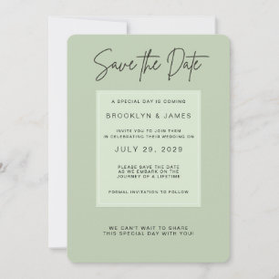 Sage Green Minimal Wedding Save The Date Invitation