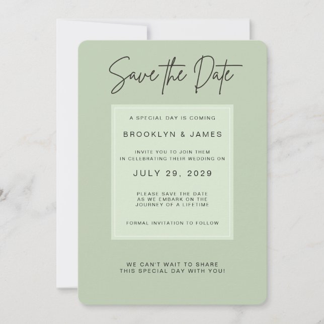 Sage Green Minimal Wedding Save The Date Invitation (Front)