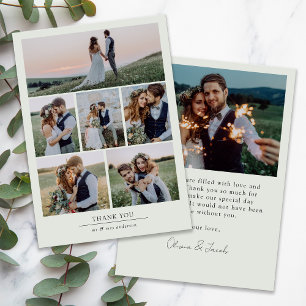 Sage Green Minimalist 7 Photo Wedding  Thank You Card
