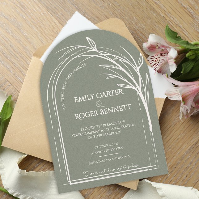 Sage Green Minimalist Arch Botanical Wedding Invitation (Sage Green Minimalist Arch Botanical Wedding Invitation | Modern Elegant Wedding Invite)
