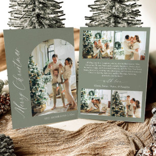 Sage Green Minimalist Arch Photo Merry Christmas Holiday Card