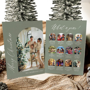 Sage Green Minimalist Arch Photo Merry Christmas Holiday Card