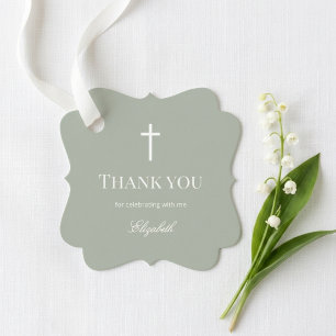 Sage Green Minimalist Baptism Favour Tags