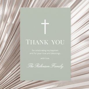 Sage Green Minimalist Baptism Thank You Card