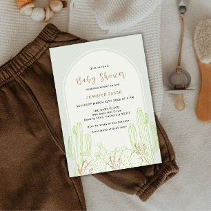 Sage Green Minimalist Boho Cactus Arch Baby Shower Invitation
