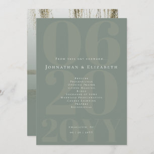Sage Green Minimalist Bold Type Photo Wedding Programme