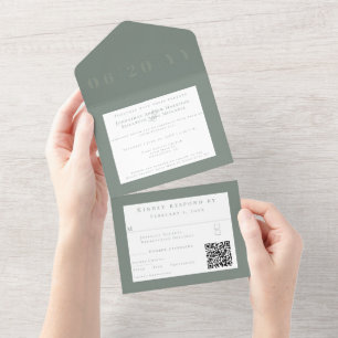 Sage Green Minimalist Bold Type Wedding All In One Invitation