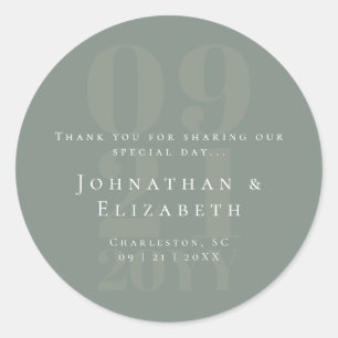 Sage Green Minimalist Bold Type Wedding Favour Classic Round Sticker