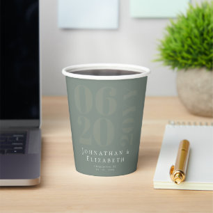 Sage Green Minimalist Bold Type Wedding Paper Cups