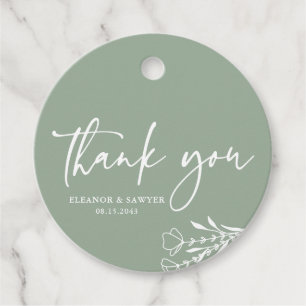 Sage Green Minimalist Bouquet Wedding Thank You Favour Tags