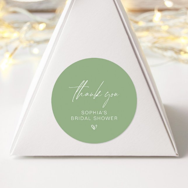 Sage Green Minimalist Bridal Shower Thank You Classic Round Sticker (Creator Uploaded)