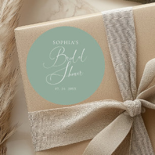 Sage Green Minimalist Calligraphy Bridal Shower Classic Round Sticker