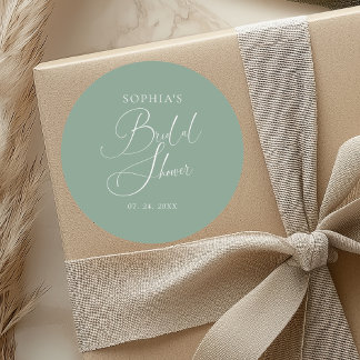 Sage Green Minimalist Calligraphy Bridal Shower Classic Round Sticker