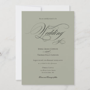 Sage Green Minimalist Calligraphy Wedding Invitation