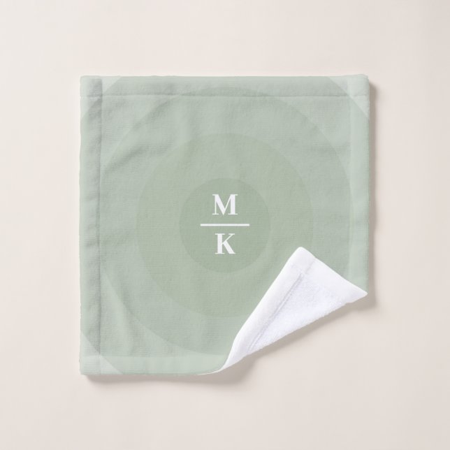 Sage Green Minimalist Circle Gradient Monogram Bath Towel Set (Wash Cloth)