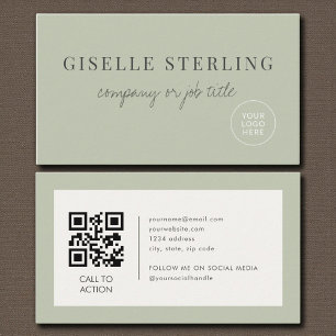 Sage Green Minimalist Company Logo QR Code Business Card