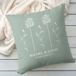 Sage Green Minimalist Curly Floral Cushion