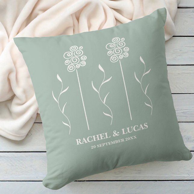 Sage Green Minimalist Curly Floral Cushion (Creator Uploaded)