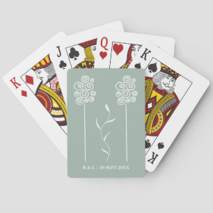 Sage Green Minimalist Curly Floral Playing Cards
