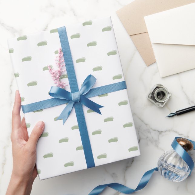 Sage Green Minimalist Dashes on White Wrapping Paper (Gifting)