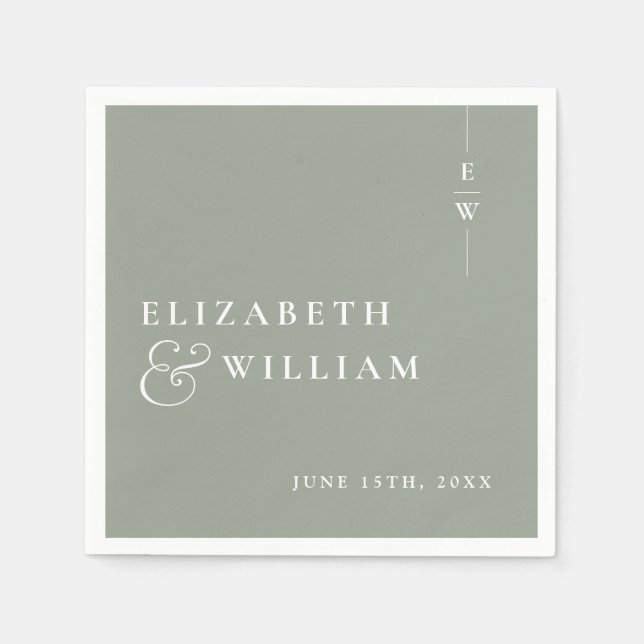 Sage Green Minimalist Elegant Monogram Wedding Napkin (Front)