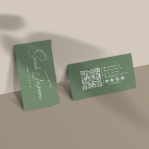 Sage Green Minimalist Elegant Scannable Qrcode Business Card