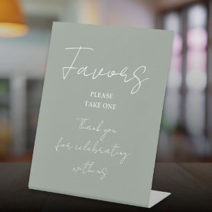 Sage Green Minimalist Elegant Script Favours Pedestal Sign