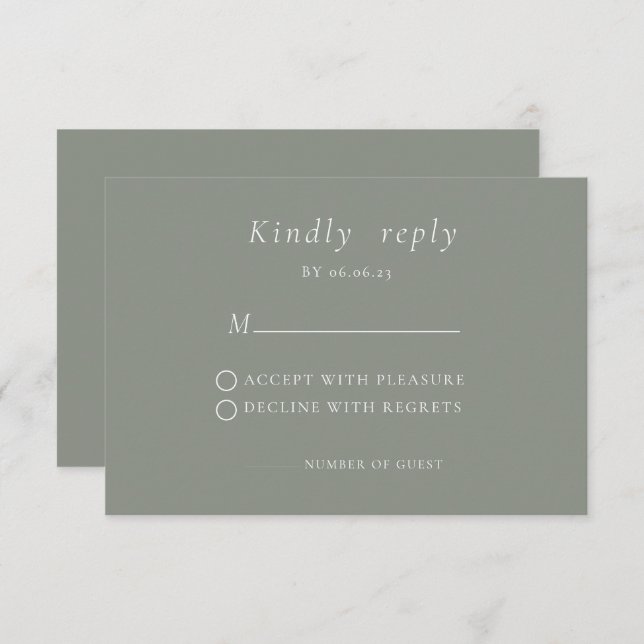 Sage green Minimalist Elegant Wedding RSVP Card (Front/Back)