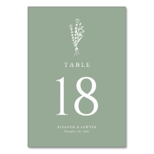 Sage Green Minimalist Floral Bouquet Wedding Table Number