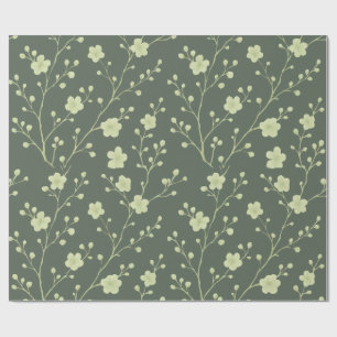 Sage Green Minimalist Floral Wrapping Paper   Soft