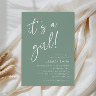 Sage Green Minimalist Girl Baby Shower Invitation