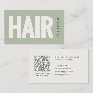 Sage Green Minimalist Hair Stylist QR Code Business Card