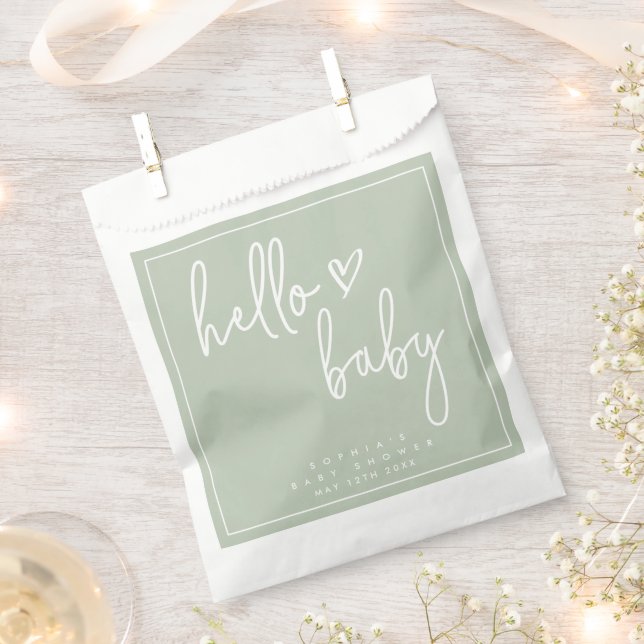 Sage Green Minimalist Modern Boho Baby Shower Favour Bags (Clipped)