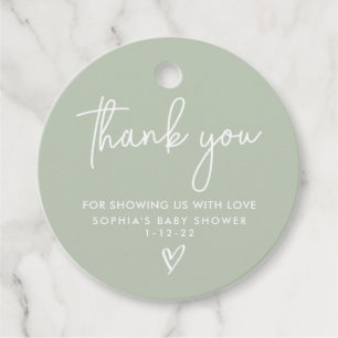 Sage Green Minimalist Modern Boho Baby Shower Favour Tags