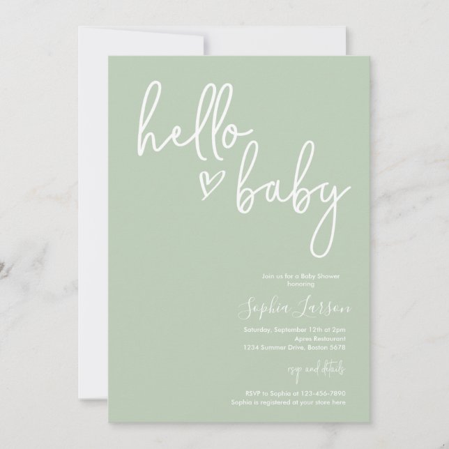 Sage Green Minimalist Modern Boho Baby Shower Invitation (Front)