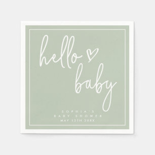 Sage Green Minimalist Modern Boho Baby Shower Napkin